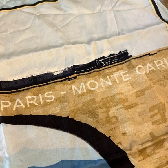 RARE Coco CHANEL "By The Blue Train" Monte Carlo Paris SILK SCARF 26"x26" ITALY - Picture 6 of 6